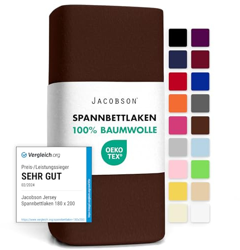 Jacobson Jersey Spannbettlaken Spannbetttuch Baumwolle Bettlaken (140x200-160x200 cm, Schokobraun)