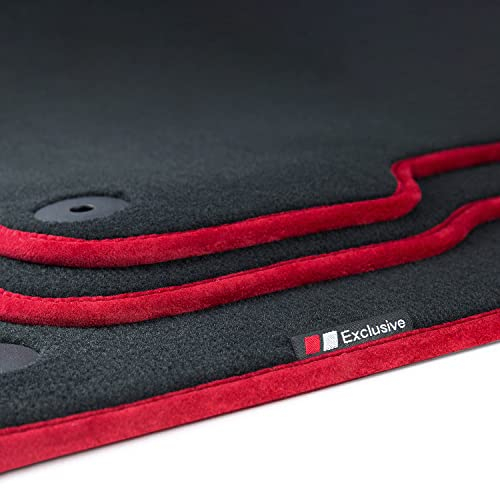 tuning-art LX358 Luxury-Line Fußmatten passend für Mercedes C-Klasse W204 S204 2007-2014, Bandeinfassung:Rot