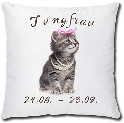 TRIOSK Kissen mit Katze Katzenmotiv Sternzeichen Jungfrau Spruch lustig Katzen Geschenk für Katzenliebhaber Frauen Freundin Dekokissen 40x40