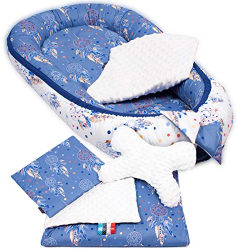 PaLulli 3-TLG Baby Ausstattung-Set Kuschelnest Babynest 95x55cm Baby-Matratze Kuscheldecke Babybett 100% Baumwolle Hypoallergisch Für 0-8 Monate