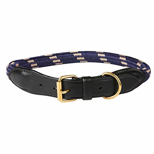 WeatherBeeta Rope Leather Dog Collar, Navy/Brown, Medium