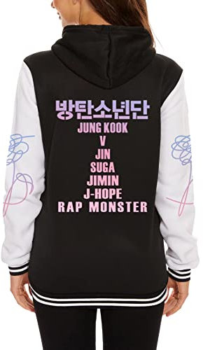 Dolpind Bangtan Jungen V Jimin Suga Jungkook Jin Rap Jhope Varsity Baseballjacke Love Yourself Hoodie Pullover, Schwarz 01, S