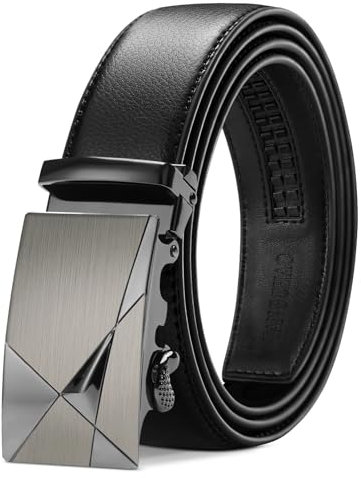 TANGCHAO Ceinture Hommes Réglable à Cliquet Boucle Automatique Ceinture en Cuir pour Homme 35mm de Large Noir 135CM