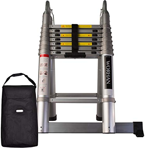 WORHAN Teleskopische 5.6m MIT ALUMINIUMRINGEN TELESKOPLEITER ANLEGELEITER KLAPPLEITER TELESKOP Leiter MULTIFUNKTTIONS Leiter 560cm AK5.6+Bag