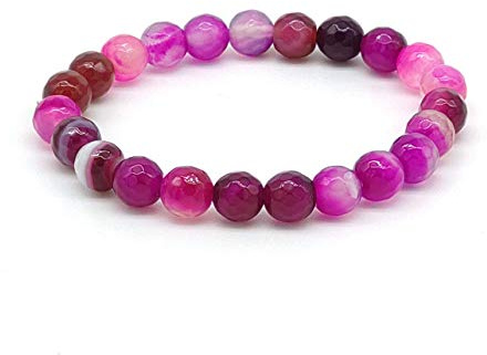 Generico Bracciale Agata Fucsia Donna elastico 19 cm