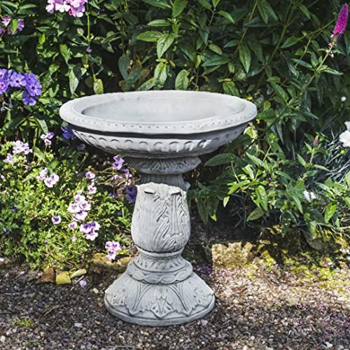 DGS STATUES – Stone Cast, Birdbath/Feeder, Simple Decorative Design Round Bowl, 23KG