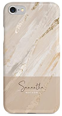 Tirita Personalised Phone Case Cover Compatible with iPhone 7 Plus & 8 Plus - Marble Gold Foil [03 - Gold Beige] PRINTED GLITTER, NOT REAL GLITTER