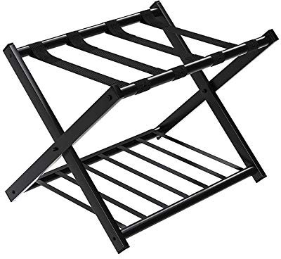 DREAMADE Porte-Bagage Pliable avec 2 Étages, Support de Valise en Fer avec Capacité Max de 60 KG, Idéal pour Maison, Hôtel, Aéroport, 69X55X44 CM, Noir