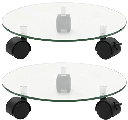 Tidyard Pflanzenständer Pflanzenroller Glas Balkon Pflanzenwägen Garten Blumenroller im Innen- und Außenbereich, 28 cm Rund, 2 Stück
