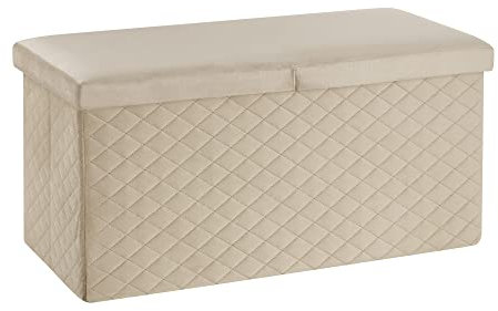 Baroni Home Cassapanca Pieghevole, Contenitore Portaoggetti, Pouf Poggiapiedi Velluto Beige 76x38x38 cm