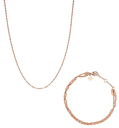 LUUK LIFESTYLE Set di gioielli con collana e bracciale, catena regolabile, motivo corda doppia, design femminile, San Valentino, compleanno, rosa