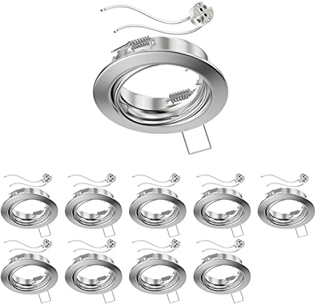 ledscom.de 10 Stück Decken-Einbaurahmen FERE Einbaurahmen chrom matt schwenkbar (LED/Halogen/MR16/50mm) inkl. GU5.3 Fassung