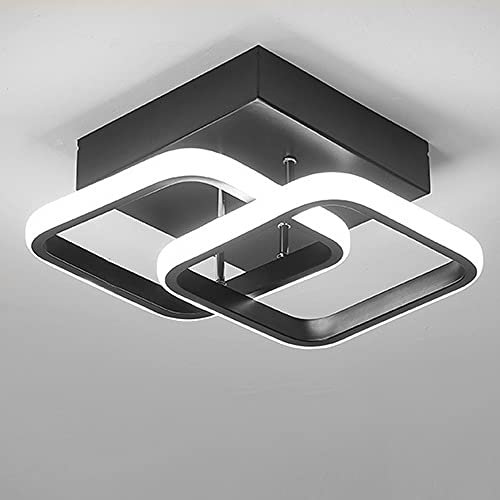 Ceiling Light Modern 22W LED Cool White 6000K Acrylic Square for Hallway Office Bedroom Kitchen Living Room (Black)