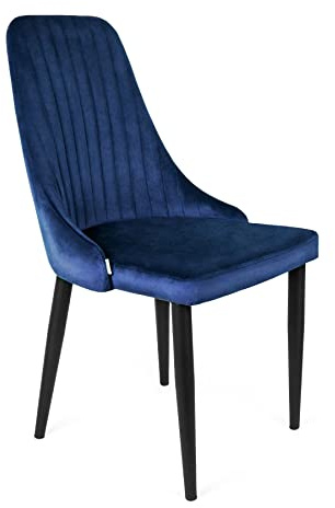 HOMLA Louis Veloursstuhl Wohnzimmerstuhl Esszimmerstuhl Polsterstuhl - Sessel mit Rückenlehne - Küchenstuhl mit Modischem Design - Schwarze Beine - Marineblau 45x45x90 cm