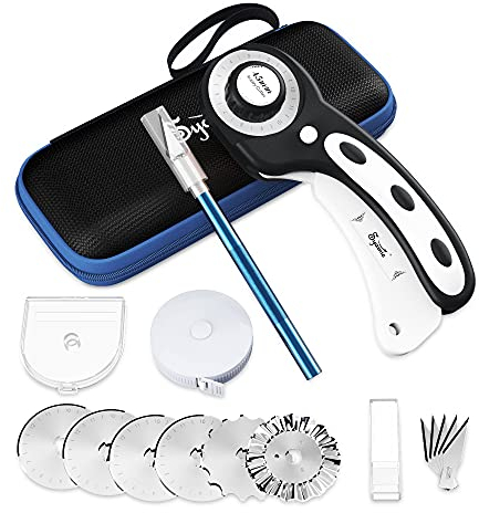 Cutter per tessuti 45mm taglierina rotante per tessuti, Dotato di 6 lame di ricambio per il taglio preciso di tessuto/pelle/carta/fibra ecc., Compresi scatola portaoggetti e cutter di precisione