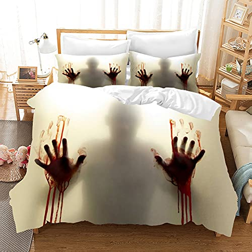 YXWHY Halloween Bettbezug-Set 3D Bedrucktes Mikrofaser Horror Handabdruck Zombie Bettwäsche-Set, Aatensou Bettbezug Palm Muster Halloween bettwäsche 135x200cm + 2 Kissenbezüge 80x80cm