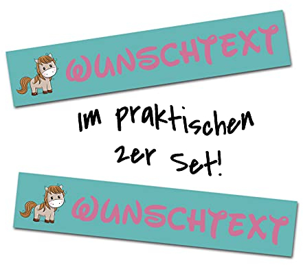 2er Set Tier Aufkleber selbst gestalten mit Wunschname Wunschtext für Tiernapf Fressnapf Futterschüssel Namensaufkleber Sticker für Haustier (Pferd 1)