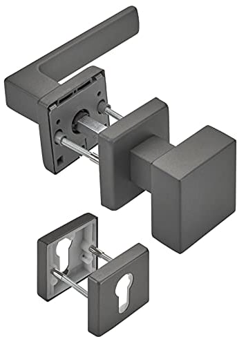 Türdrückergarnitur CUBE anthrazit Wechselgarnitur Türknauf und Türdrücker 120 x 22 mm Vierkant 8 x 8 mm von SOTECH