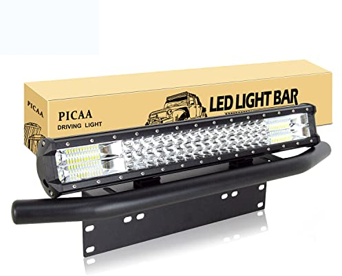 PICAA LED Lichtleiste Led Arbeitsscheinwerfer 7D 20 Zoll 288W Led Lichtbalken 12V Led Zusatzscheinwerfer Bar LED Arbeit Licht Bar Mit Kennzeichenhalter für SUV Offroad ATV UTV Traktor 4x4 Auto