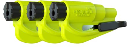 RESQME Original-Notfall-Schlüsselanhänger, Auto-Fluchtwerkzeug, 3-in-2-Gurtschneider und Fensterbrecher, 3er-Pack für Familien, Gelb/Neon, kompakter Notfallhammer
