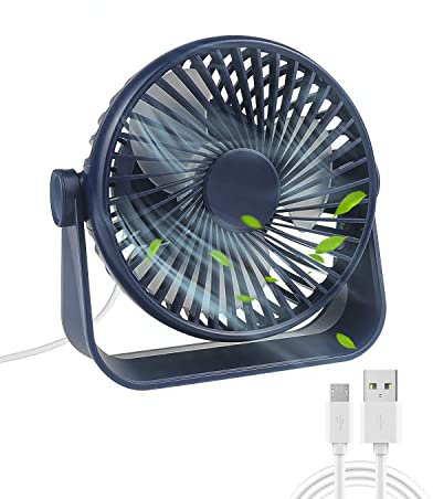 Maxesla USB Desk Fan, 4 Speeds with Strong Airflow & Quiet Operation, 5.5 Inch Mini Personal Fan, 360°Rotatable Portable for Desktop Office Home Bedroom Car Outdoor Travel, blue