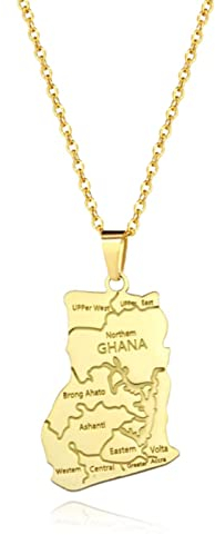MAYIYAHO Goldfarbene Ghana-Landkarte mit Staatsnamen-Anhänger-Halsketten-Charme-ghanaischen Schmuck-Geschenken