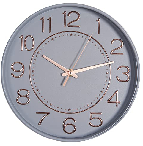 HZDHCLH Funk Wanduhr Geräuschlos Lautlos Nicht Tickend 25 cm Leicht Ablesbare Uhr für Küche, Wohnzimmer, Schlafzimmer, Badezimmer, Heimbüro (graues Gold)
