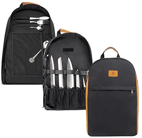 FIREDOG Zaino per coltelli da chef, custodia per chef e studenti, 21+ tasche per coltelli e utensili da cucina (nero, stile a tracolla), Nero , Stile fionda