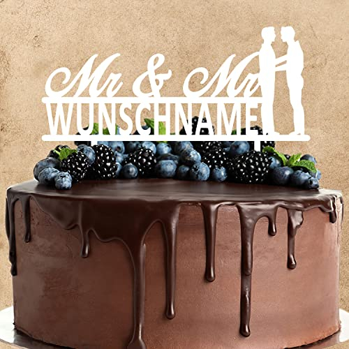 Wunschtext Cake Topper aus Acryl zur Hochzeit | Mr & Mr | personalisiert mit Wunschnamen | Kuchendeko Tortenstecker | weiß | Kuchendekoration und Tortenschmuck 100% Made in Germany