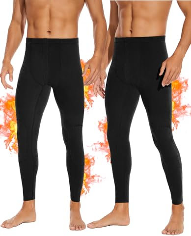 SIMIYA Lange Unterhosen Herren, Extra Warm Thermounterhose Gefütterte Unterhosen Männer Lang, Thermo Leggings Thermoleggings Winter(2 x Schwarz,3XL)
