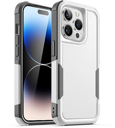 JETech Case for iPhone 14 Pro Max 6.7-Inch, Heavy Duty Dual-Layer Rugged Protection, Shockproof Protective Tough Phone Cover with Matte Back (White)