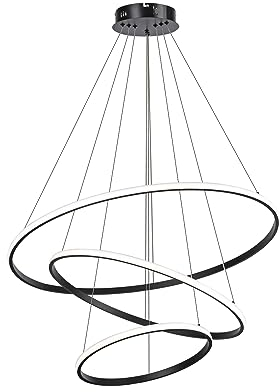 minifair LED Hängelampe Schwarz, dimmbare Acryl-3-Ring-Pendelleuchte, moderne Kücheninsel-Tischleuchte, Esszimmer, Wohnzimmer, Schlafzimmer, Eingangsbereich, hängend, 40+60+80 cm, 82 W