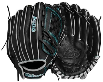 Wilson 2024 A500 Siren Youth Infield Fastpitch Softball-Handschuh, Rechtshänder, Schwarz/Blaugrün, 30,5 cm