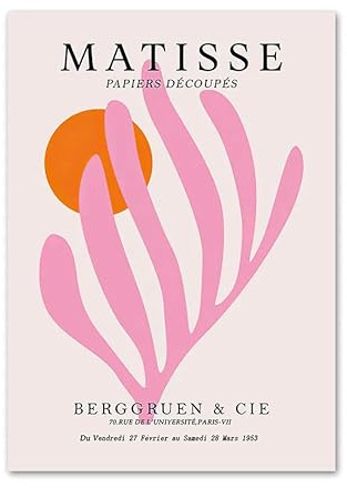 KEYGEM Rosa Orange Matisse Poster Matisse Hellrosa Leinwand Wandkunst Abstrakte Blattmalerei Matisse Drucke Matisse Bild für Wohnkultur 30 x 40 cm ohne Rahmen