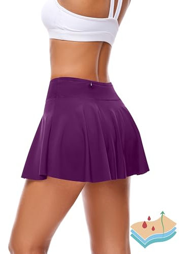 OVRUNS Period Swimwear High Waist Swim Skirt Leakproof Menstrual Swimsuit UPF 50+ Waterproof with Pocket for Women Girl Teens - Purple M