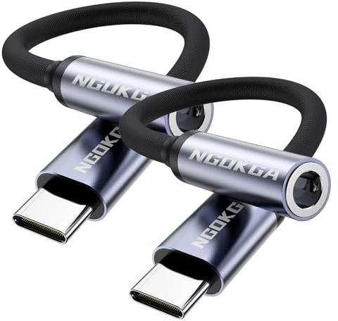 NGOKGA Lot de 2 adaptateurs USB C vers Audio 3,5 mm de Type C vers Prise Casque auxiliaire Femelle Haute résolution Compatible avec iPhone 15 Pro Max Plus, Pixel 9/8/7/6/5/4, Galaxy S24/S23/S22/S21