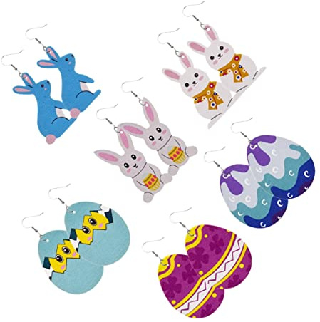 COLLBATH 6 Paar Leder Ohrhänger mit Osterhasen und Ei Motiv Kreative Elegante Hasenohrringe für Frauen zu Ostern und Tanzauftritten