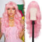 FESHFEN Lange Rosa Perücke mit Pony für Frauen Natürliche Synthetik Gewellt Lockig Wellig Haare Hitzebeständig Damen Perücken für Tägliche Party Cosplay Karneval, 65 CM