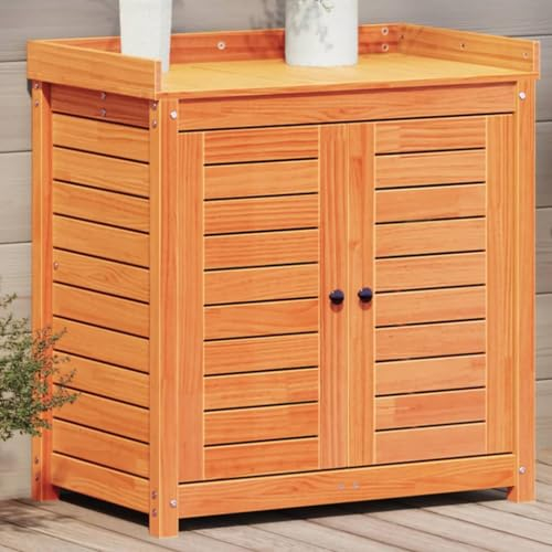Rantry Gartentisch Blumentisch Gärtnertisch Holzpflanztisch Pflanzentisch Gartenarbeitstisch für Terrasse Garten 82,5x50x86,5 cm Massivholz Kiefer Wachsbraun Wachsbeschichtet