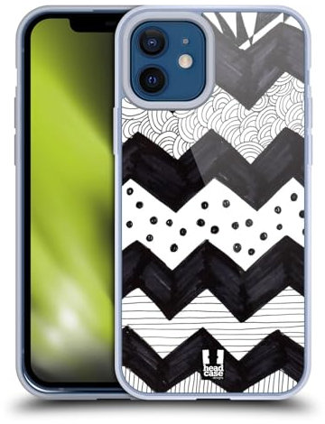 Head Case Designs Zigzag Schwarz-Weiss Muster Doodle Softgelhülle Kompatibel Mit Apple iPhone 12 / iPhone 12 Pro Und Kompatibel Mit Magsafe Zubehör