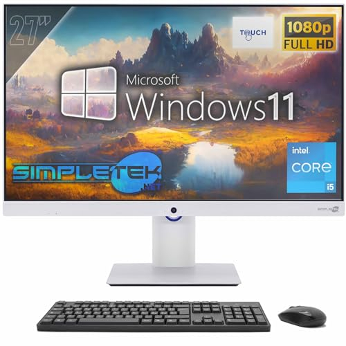 SIMPLETEK - All-in-One Computer Touch 27 FHD Core i5 | Windows 11 Pro 8GB RAM - SSD 240GB | Integrierter Touchscreen PC Aio Webcam