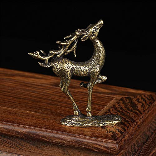 Mini-Statue for Zuhause, Büro, Auto, Tischdekoration. Dekorative Sammlerstücke, Skulpturen for Zuhause. 7 cm. Sikahirsch aus reinem Kupfer. Miniaturfiguren. Tierornament. Schreibtischdekoration. Baste