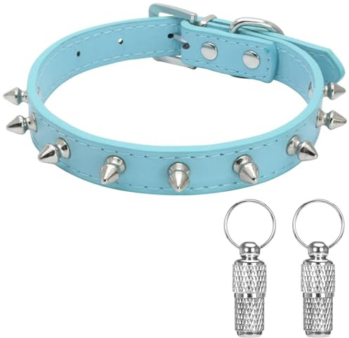 Suiecuor hundehalsband Leder hundehalsband kleine Hunde Hunde Halsband geeignet für kleine mittlere und große Hunde und Katzen Blau M