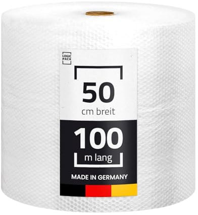 LOGIC PACK Rouleau de film bulle 100m x 50cm – Matériau d’emballage en papier bulle déménagement, expédition, emballage, 2 couches 50 microns