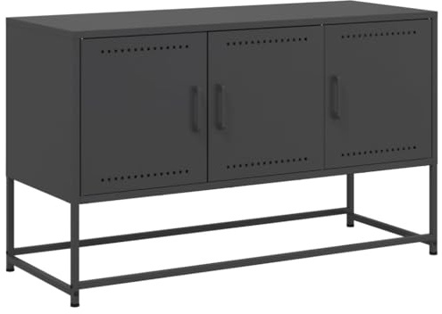 vidaXL TV Schrank, Lowboard für Fernseher, Fernsehtisch mit Stauraum, TV Möbel Fernsehschrank für Wohnzimmer, Industrie-Stil, Schwarz Stahl