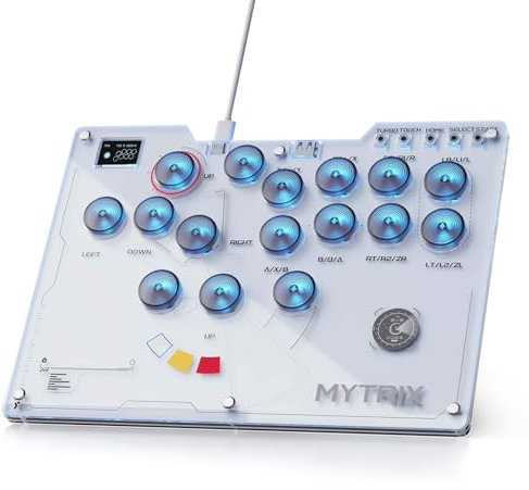Mytrix Manette sans levier Arcade Stick 16 touches pour PS4/PC/PS3/Switch/Steam, avec fonctions turbo, lumière RVB personnalisée, prend en charge l'échange à chaud, SOCD, plaque amovible - Design inte