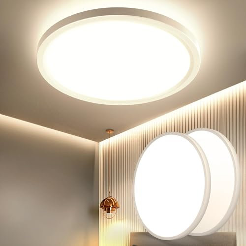 OTREN LED Deckenleuchte Flach, Rund Badlampe Deckenlampen, Modern Panel Lampe für Badezimmer Wohnzimmer Schlafzimmer Badezimmer, 3000K, IP44, Ø23CM - 2 Packs