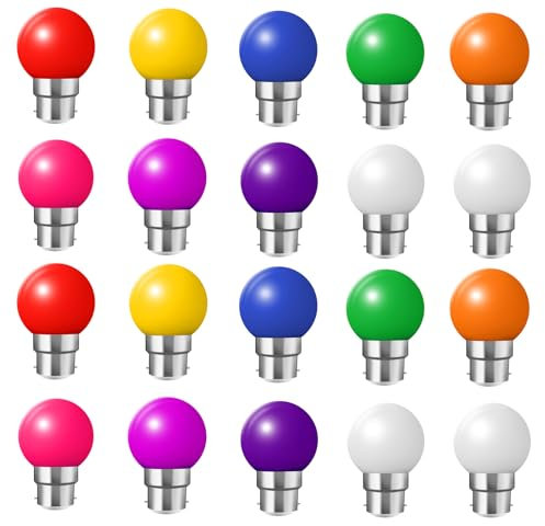 HUAMu Ampoule LED Couleur B22 2W équivalente 20W 200LM B22 Grosse culot à vis Ampoule Guirlande Couleur LED Ampoules Multicolore pour Maison Bar Fête Décoration d'ambiance - Lot de 24 (Multi-colored)