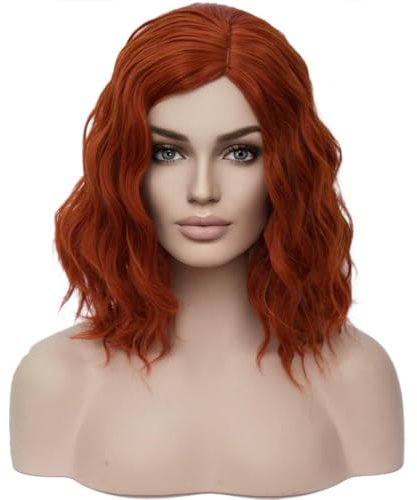 PORSMEER Cosplay Perücke, Kupfer Damen Kurze Wellig Ingwer Synthetische Haar Bob Perücke für Frauen Avenging Widow Kostümparty Halloween Superheld Kostüm