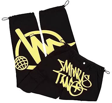 LIZHOULIU Minus Two Cargo Hose, Unisex Y2K Hose Jeans Baggy, 2024 Hip-Hop Cargo Hose, Harajuku Denim, Bedruckt, locker, Herren, Rock, gerade, Weite Hose-Schwarz Gelb||M